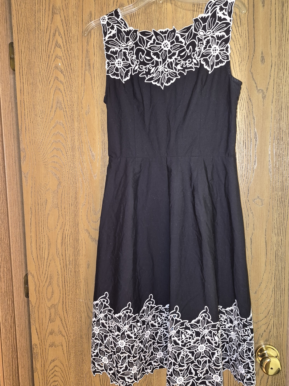 Talbots Black Midi Dress with White Floral Lace Trim